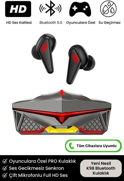HD Ses Işıklı Metal Kasa Ios Android Uyumlu Mikrofonlu K98 Pro Oyuncu Bluetooth Kablosuz Kulaklık
