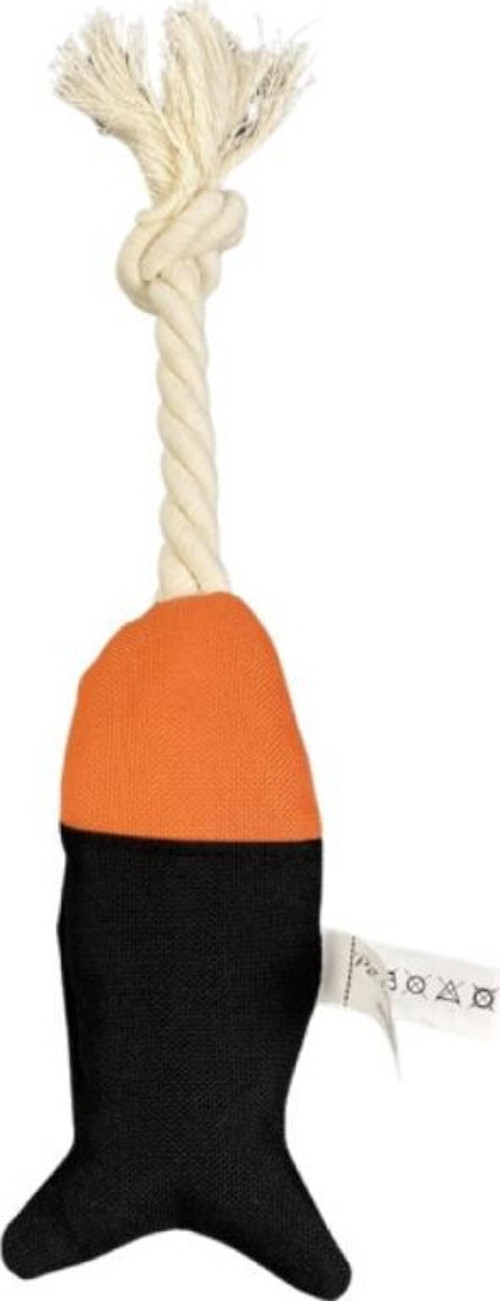 İpli Balık Su Geçirmez Kedi Oyuncağı Siyah-Turuncu 6cm 24cm