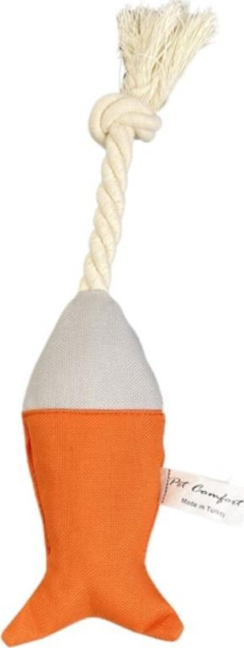 İpli Balık Su Geçirmez Kedi Oyuncağı Turuncu-A.Gri 6cm 24cm