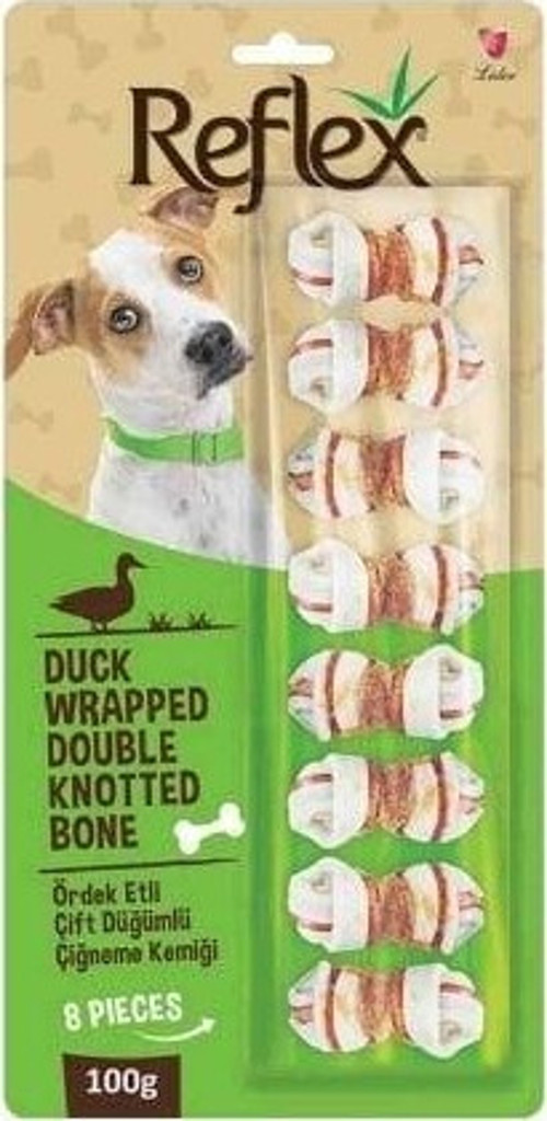 Ördek Etli Çift Düğümlü Sekizli Çiğneme Kemiği Köpek Ödülü 100 Gr
