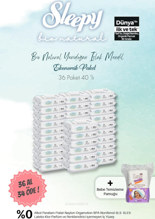 Bio Natural Islak Havlu 40'lı 36 AL 34 ÖDE ve Bebe Temizleme Pamuğu