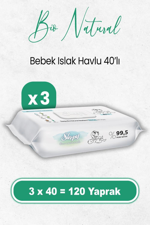 Bio Natural Yenidoğan Islak Havlu 40 x 3 Adet (120 Yaprak)