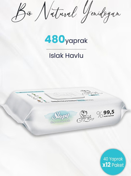 Bio Natural Yenidoğan Islak Havlu 40'lı x 12 (480 yaprak)