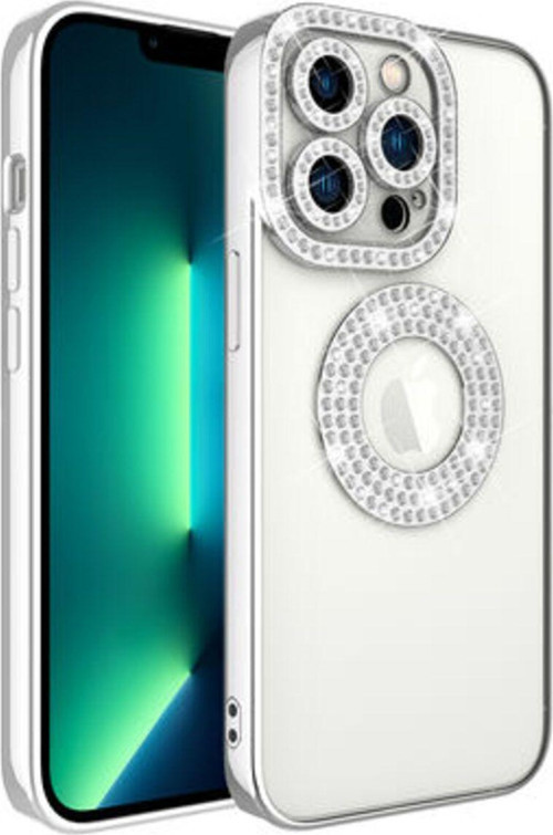 İphone 13 Pro Kılıf Kamera Korumalı Taş Süslemeli Arkası Şeffaf Asya Kapak