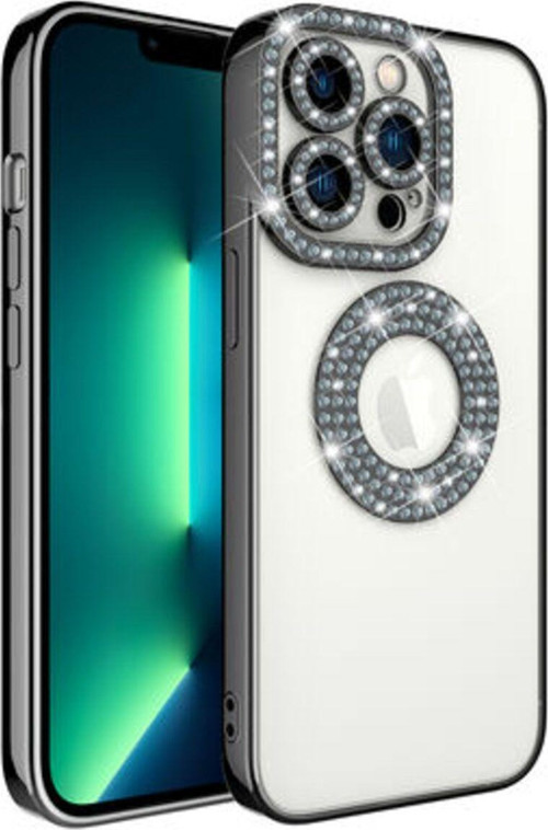 İphone 13 Pro Kılıf Kamera Korumalı Taş Süslemeli Arkası Şeffaf Asya Kapak