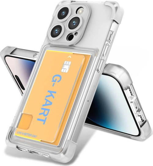 İphone 14 Pro Kılıf Kartlıklı Ve Airbag Tasarımlı Şeffaf G-Kart Kapak