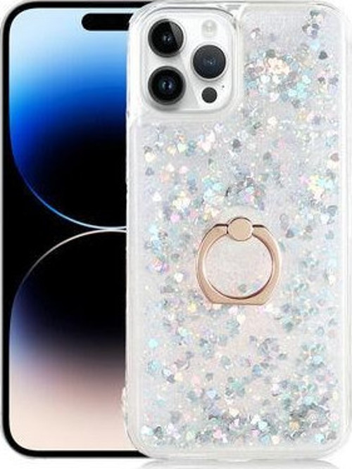 İphone 14 Pro Max Sıvı Simli Ve Yüzüklü Şık Milce Premium Silikon Kılıf