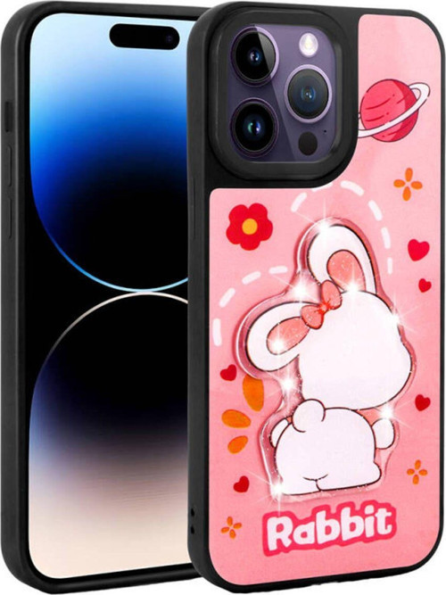 İphone 14 Pro Parlak Kabartmalı Ve Sevimli Figürlü Şık Amas Silikon Kılıf