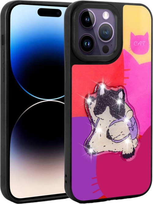 İphone 14 Pro Parlak Kabartmalı Ve Sevimli Figürlü Şık Amas Silikon Kılıf