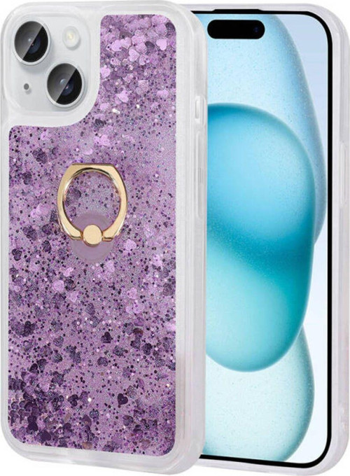 İphone 15 Sıvı Simli Ve Yüzüklü Şık Milce Premium Silikon Kılıf