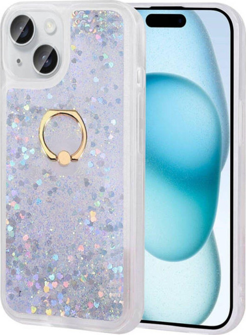 İphone 15 Sıvı Simli Ve Yüzüklü Şık Milce Premium Silikon Kılıf