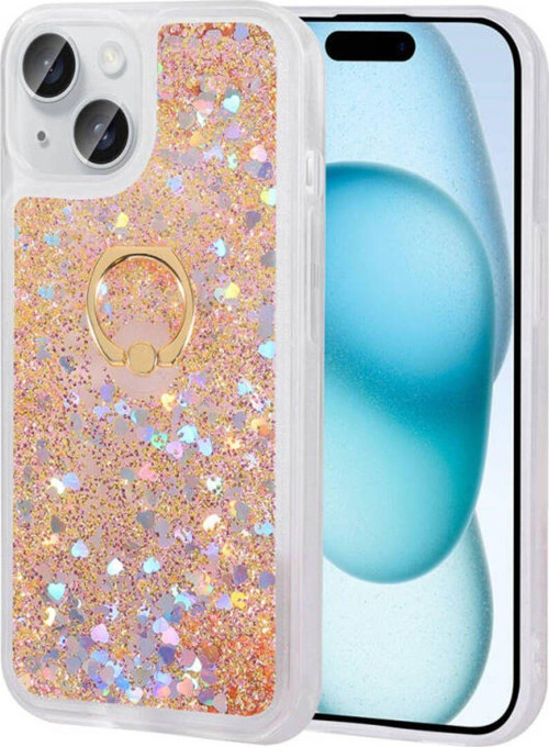 İphone 15 Sıvı Simli Ve Yüzüklü Şık Milce Premium Silikon Kılıf