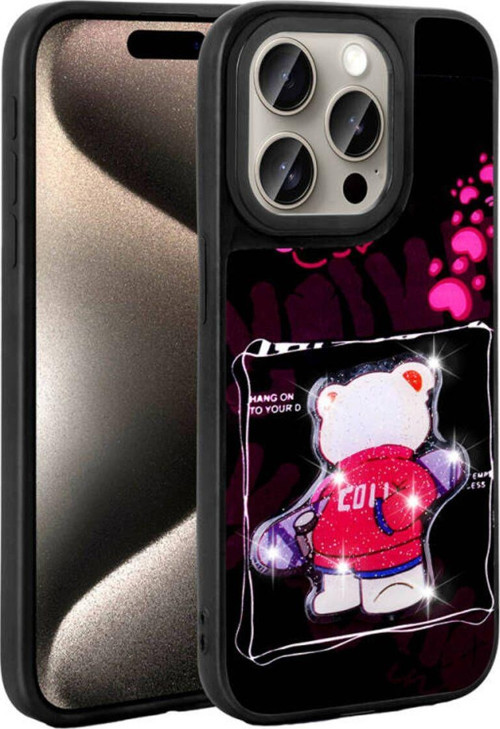 İphone 15 Pro Max Parlak Kabartmalı Ve Sevimli Figürlü Şık Amas Silikon Kılıf