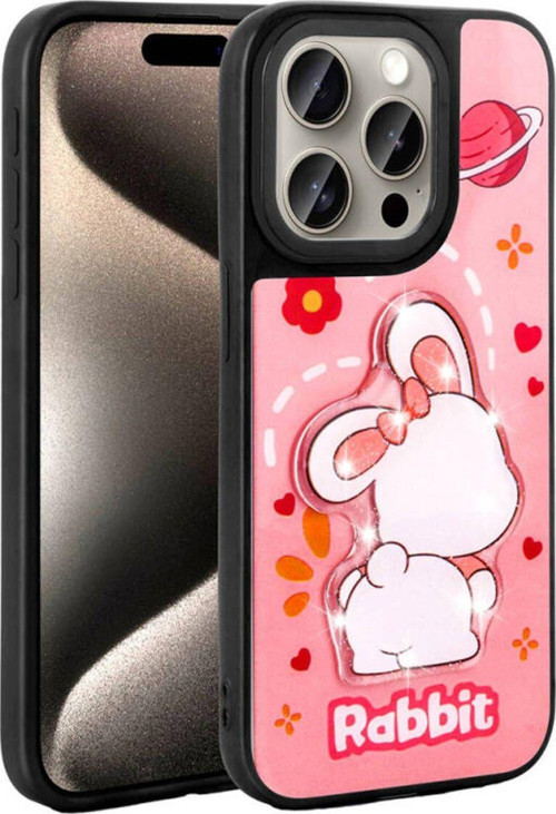 İphone 15 Pro Max Parlak Kabartmalı Ve Sevimli Figürlü Şık Amas Silikon Kılıf
