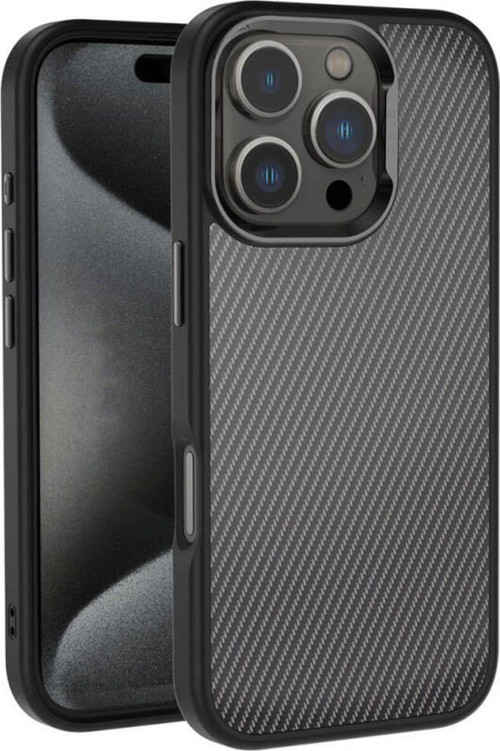 İphone 16 Pro Kılıf Karbon Fiber Görünümlü Parlak Kamera Çerçeveli Venus Kapak