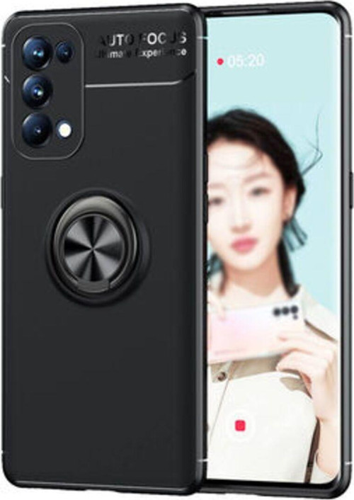 Oppo Reno 5 5G Ultra Koruma Sağlayan Stant Özellikli Yüzüklü Ravel Silikon Kılıf