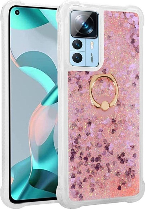 Xiaomi Mi 12T Pro Sıvı Simli Ve Yüzüklü Şık Milce Premium Silikon Kılıf