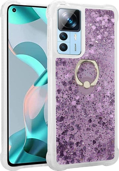Xiaomi Mi 12T Pro Sıvı Simli Ve Yüzüklü Şık Milce Premium Silikon Kılıf