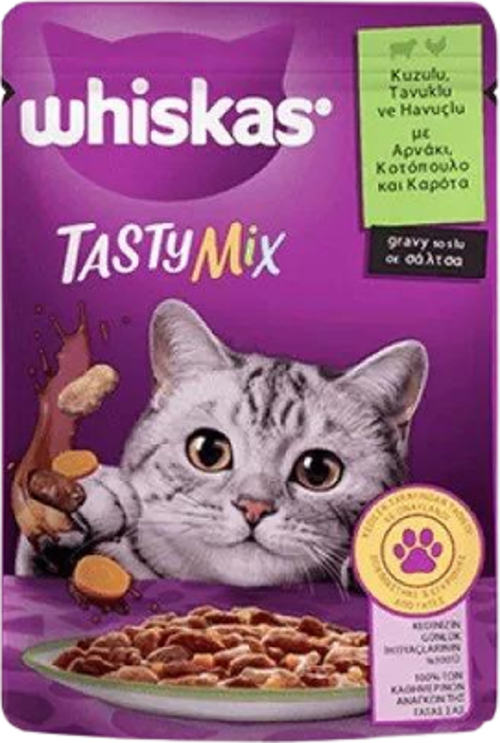Pouch TastyMix Sos İçinde Kuzulu Tavuklu ve Havuçlu Yetişkin Kedi Konservesi 85gr - Petshopundan