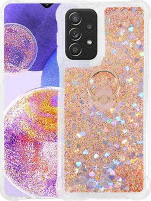 Samsung Galaxy A23 Sıvı Simli Ve Yüzüklü Şık Milce Premium Silikon Kılıf