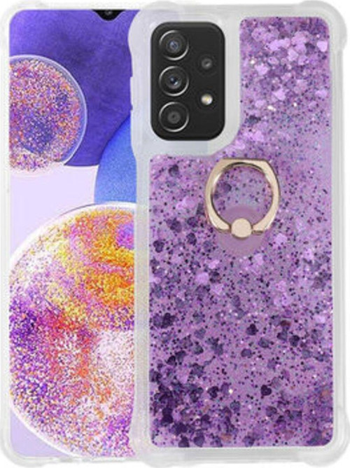 Samsung Galaxy A23 Sıvı Simli Ve Yüzüklü Şık Milce Premium Silikon Kılıf