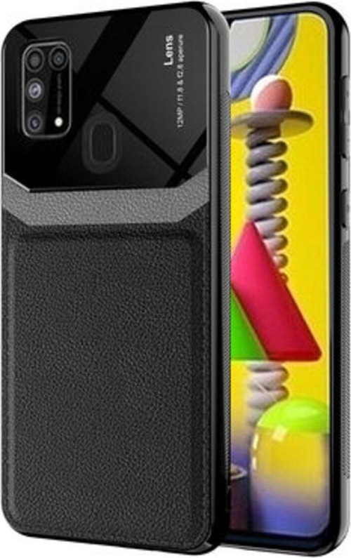 Samsung Galaxy M31 Şık Deri Görünümlü Sert Pc Emiks Premium Kılıf