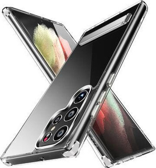 Samsung Galaxy S22 Ultra Kılıf Standlı Şeffaf Sert Silikon L-Stand Kapak
