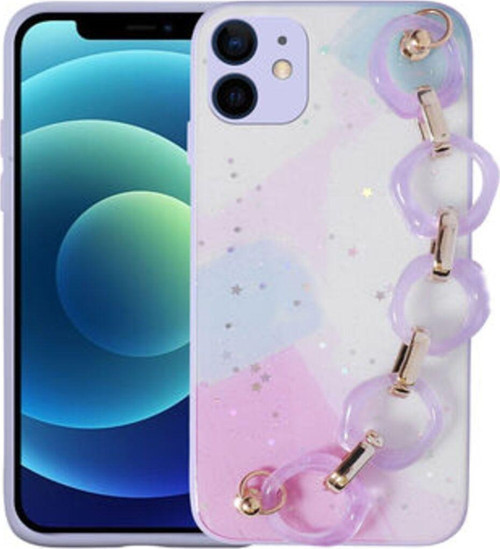 İphone 12 Simli Desenli Ve Elcikli Şık Elsa Premium Kılıf