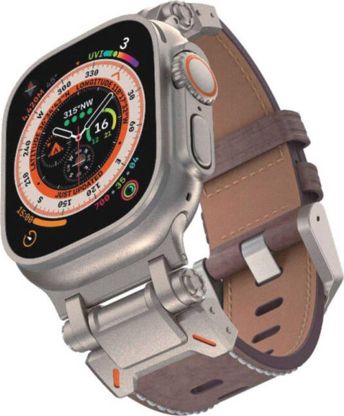 Apple Watch Ultra 49Mm Krd-114 Metal Başlıklı Suni Deri Kordon
