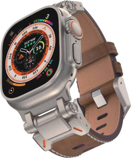 Apple Watch Ultra 49Mm Krd-114 Metal Başlıklı Suni Deri Kordon