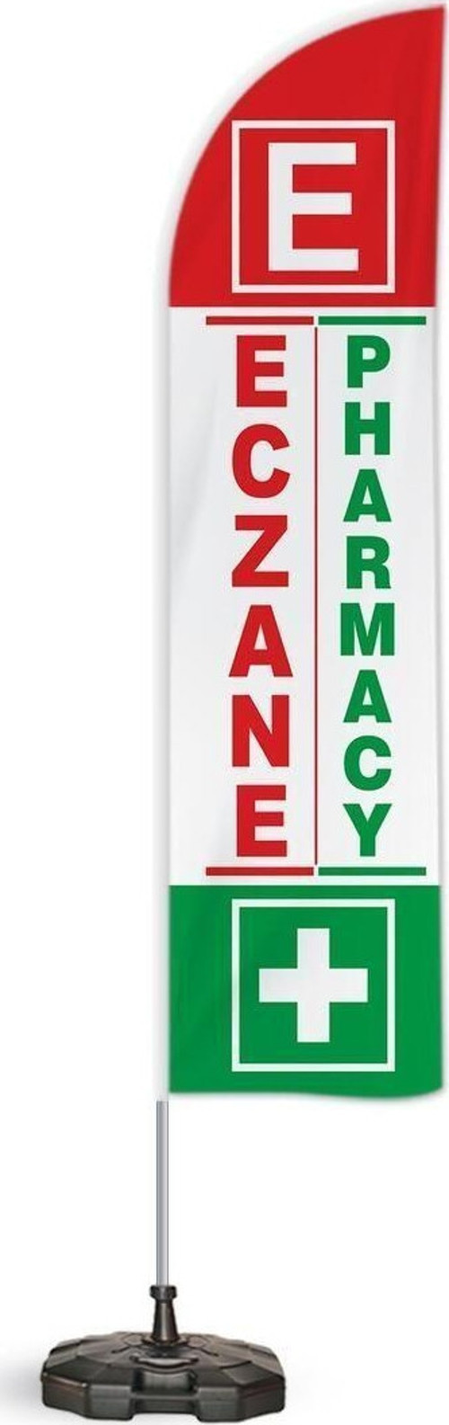 Eczane Pharmacy Yönlendirme Tanıtım Ve Reklam Yelken Bayragı Kırmızı Logolu