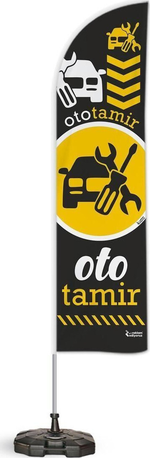 Oto Tamir Temalı Yelken Bayrak Takımı Siyah 1 Adet