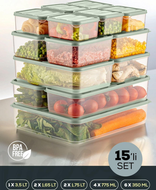 15li Buzdolabı Düzenleyici Organizer Mikrodalgaya Uygun Difriz Saklama Kabı Mint