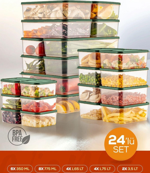 24lü Buzdolabı Düzenleyici Organizer Mikrodalgaya Uygun Difriz Saklama Kabı Yeşil