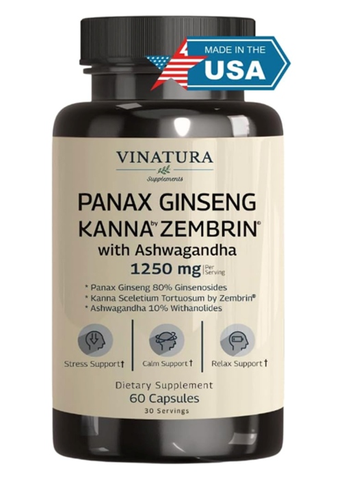 Swanson Vınatura Kanna Zembrin Panax Ginseng Asvaganda *Brain Health, Stress Relief Support* 60 Caps.Usa