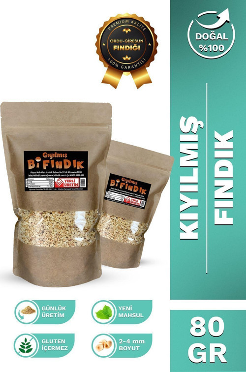 Kavrulmuş Kıyılmış Fındık (Pirinç) Doypack 1.Kalite Glutensiz Taze Yeni Mahsul 80 Gr