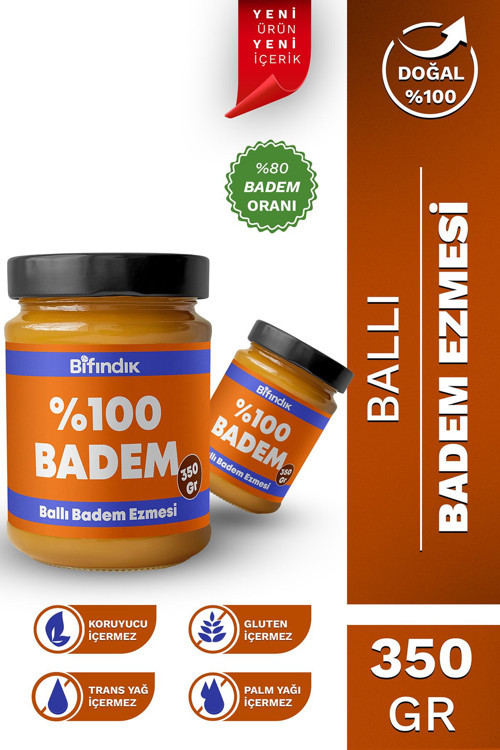 Ballı Badem Ezmesi Katkısız Taze Çekim Doğal Sürülebilir Kahvaltılık %80 Badem Ezmesi 350 Gram