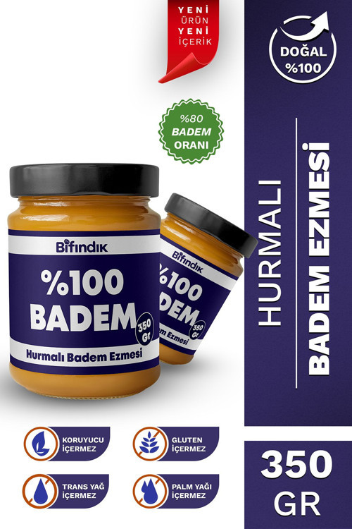Hurmalı Badem Ezmesi Katkısız Taze Çekim Doğal Sürülebilir Kahvaltılık %80 Badem Ezmesi 350 Gram