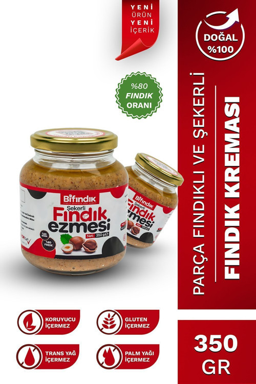 Kahvaltılık Fındık Ezmesi Şekerli Katkısız Sürülebilir Doğal%80 Fındık %20 Şeker 350Gr