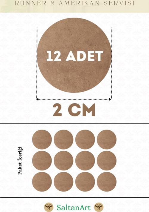 2 cm Çap 12 Adet Supla Amerikan Servis Runner MDF Duralit Magnet Altı Ahşap 3 mm (2,7 mm) Kalınlık