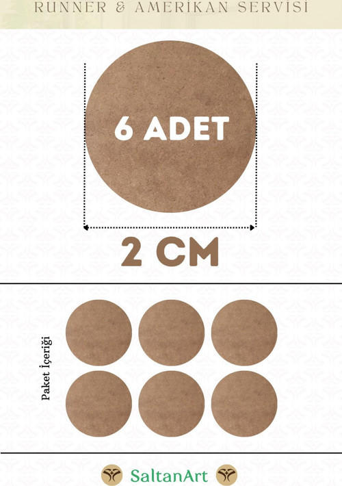 2 cm Çap 6 Adet Supla Amerikan Servis Runner MDF Duralit Magnet Altı Ahşap 3 mm (2,7 mm) Kalınlık