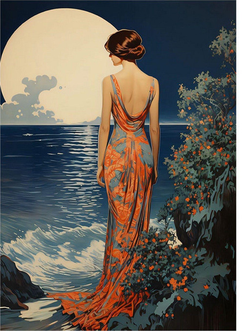 Dolunay Yakamoz Ve Kadın Mdf poster 35 cm x 50 cm
