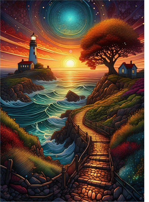 Deniz Feneri Ve Kır Evi Dekoratif Mdf Tablo 50 cm x 70 cm