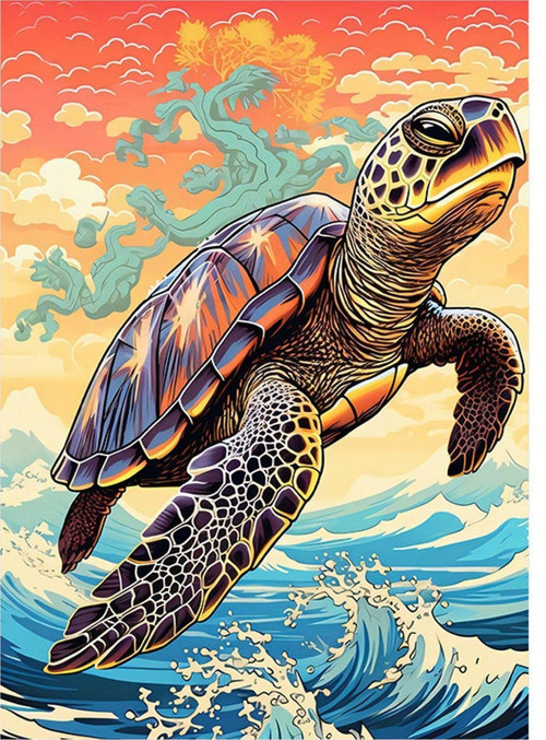 Deniz Kaplumbağası Caretta Caretta Desenli Mdf Tablo 35 cm x 50 cm