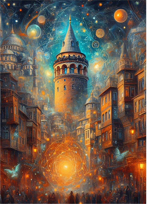 Soyut İstanbul Galata Kulesi Art Mdf Poster 50 cm x 70 cm