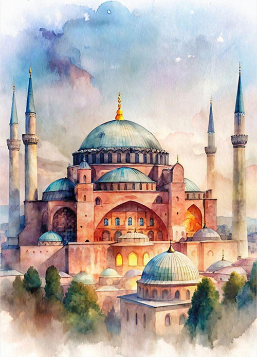 Pastel Renkli Ayasofya Camii Art Mdf Poster 25 cm x 35 cm