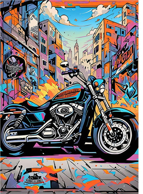Renkli Motosiklet Art Mdf Poster 35 cm x 50 cm