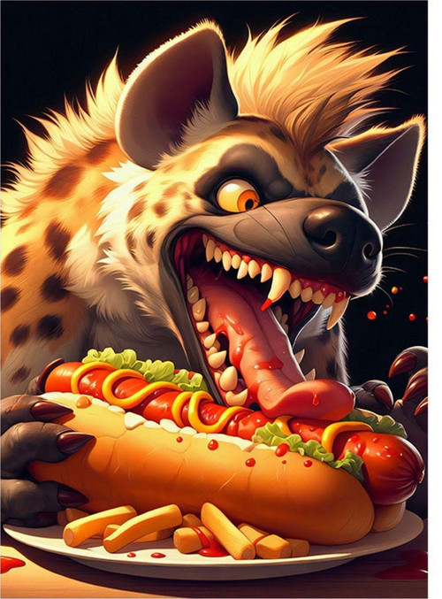 Hotdog Yiyen Sırtlan Dekoratif Mdf Tablo 50 cm x 70 cm