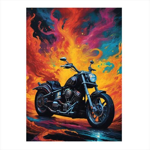 Chopper Motosiklet Ve Alevler Mdf Tablo 35 cm x 50 cm
