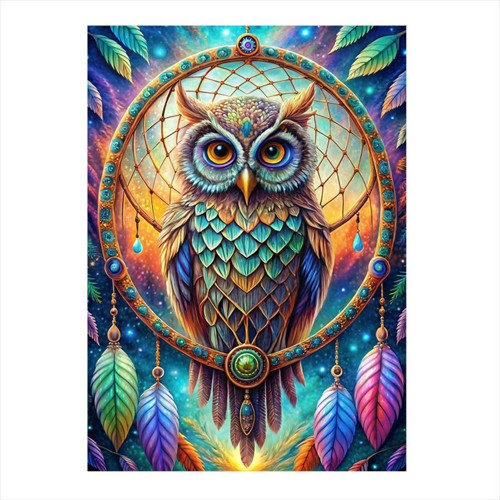 Düş Kapanına Oturan Baykuş Desenli Mdf Tablo 50 cm x 70 cm